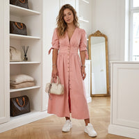 Robe longue en jean boutonnée Romane