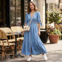 Robe longue en jean boutonnée Romane
