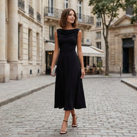 Robe midi drapée et plissée