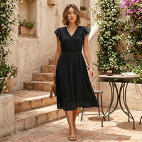 Robe midi à col en V et volants