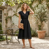 Robe midi à col en V et volants