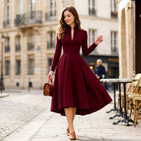Robe midi Jennifer plissée à col en V
