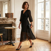 Robe midi en mousseline froncée