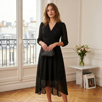 Robe midi en mousseline froncée