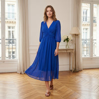 Robe midi en mousseline froncée