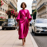 Robe midi Montarello en satin à manches chauve-souris
