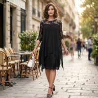 Robe midi en mousseline et dentelle superposées