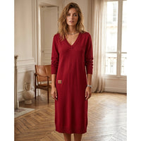 Robe midi en maille à col en V Amaline