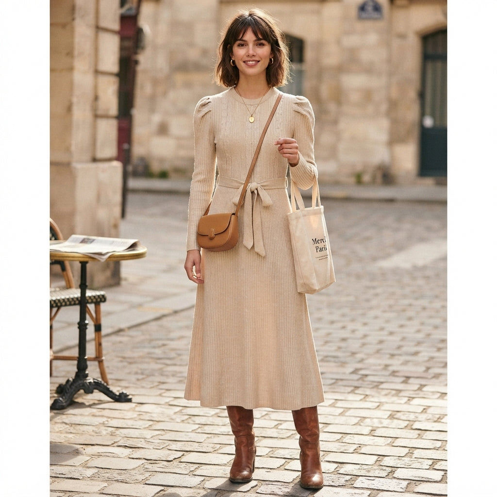 Robe midi évasée taille haute