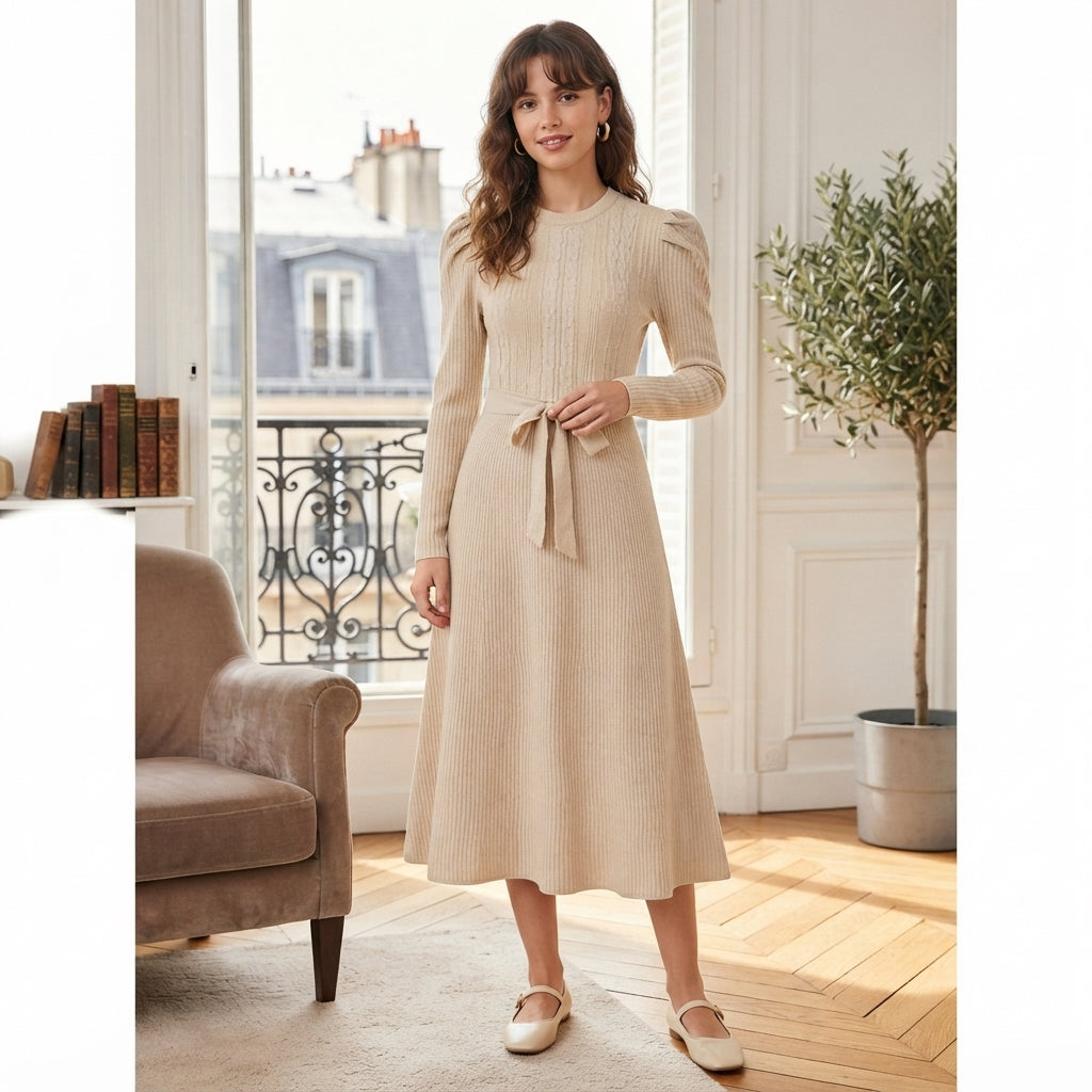 Robe midi évasée taille haute