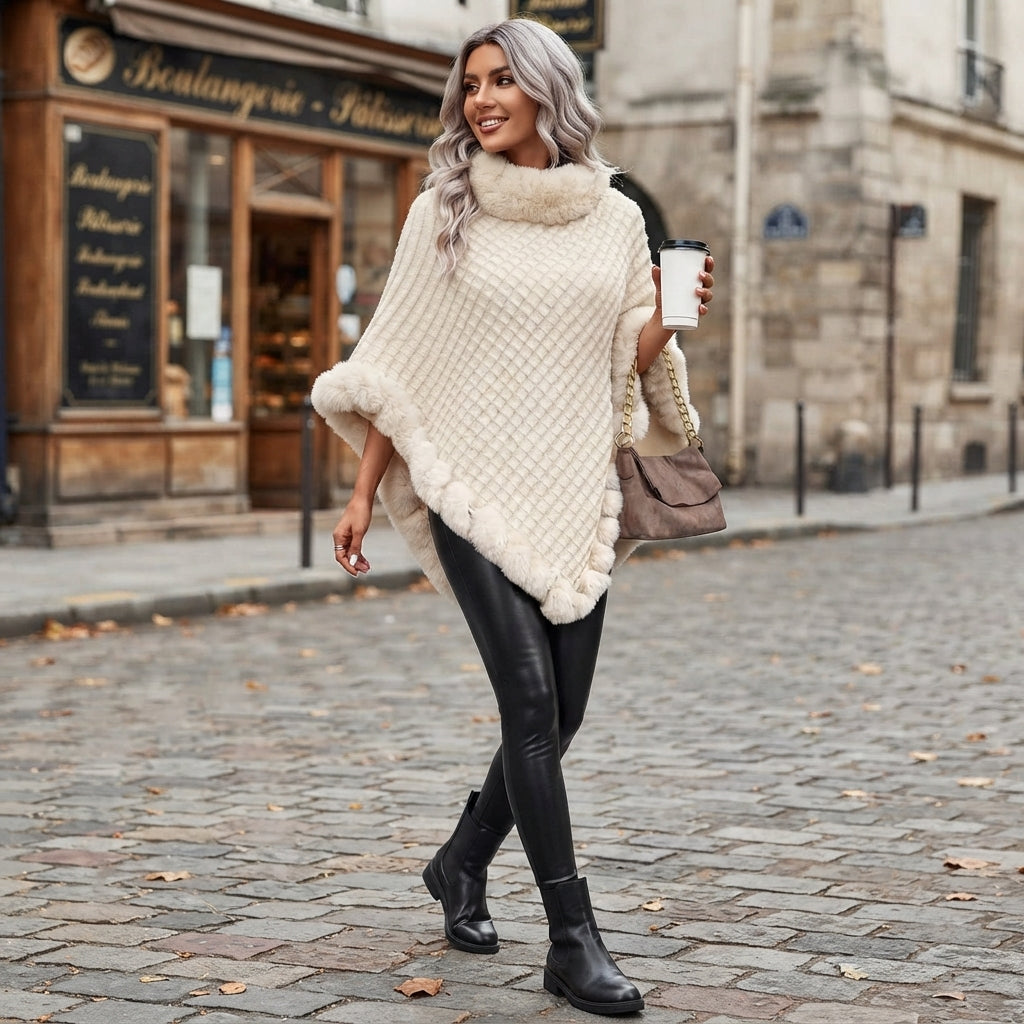 Poncho en fausse fourrure blanche