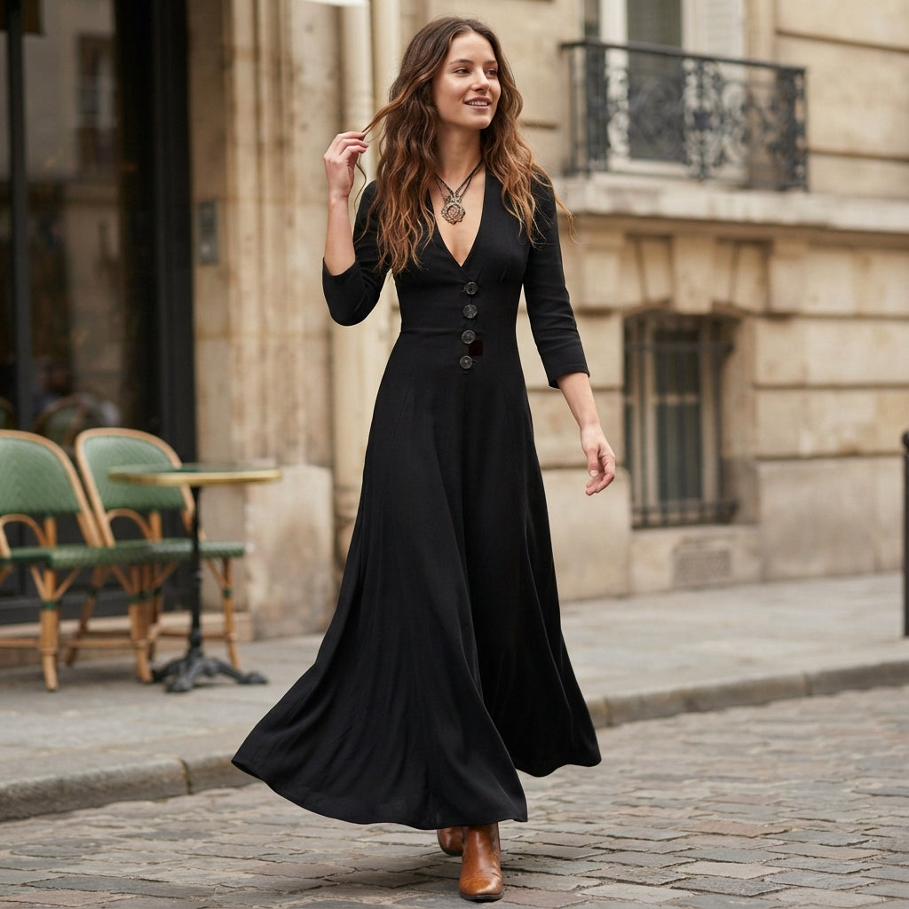 Robe midi trapèze boutonnée