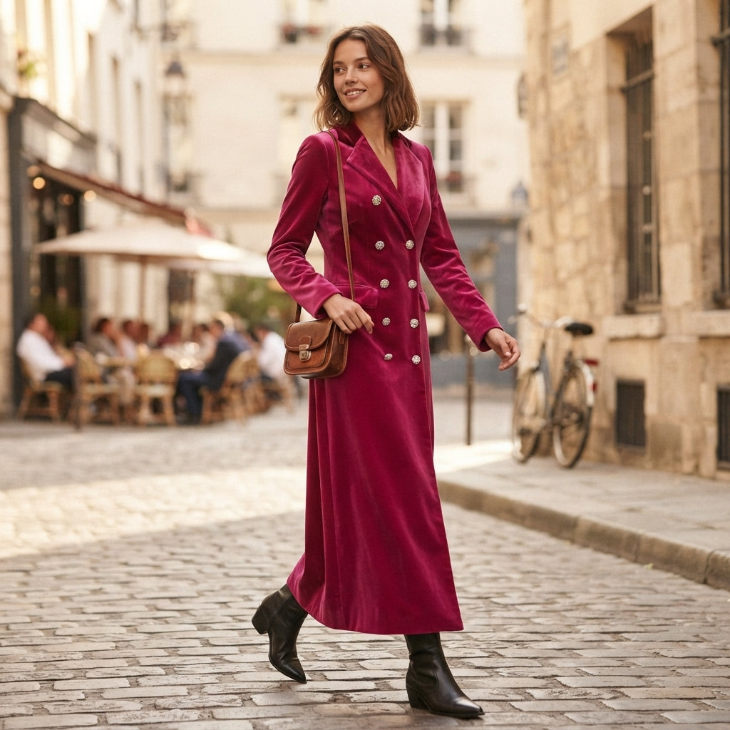 Robe longue blazer en velours