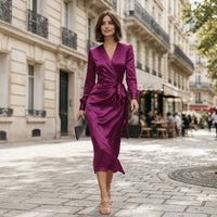 Robe en satin Clara, coloris prune profond