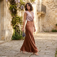 Robe longue portefeuille en satin Eva