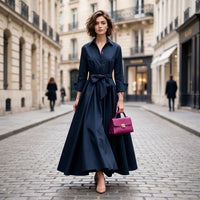 Robe chemise longue trapèze avec ceinture