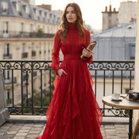 Robe longue rose à volants