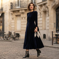 Robe midi en velours bleu marine Elissa