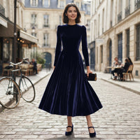 Robe midi en velours bleu marine Elissa