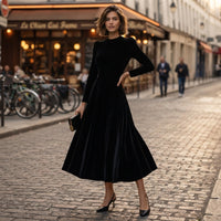 Robe midi en velours bleu marine Elissa