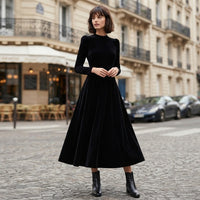 Robe midi en velours bleu marine Elissa