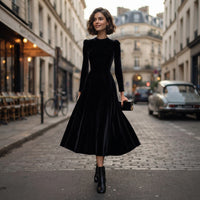 Robe midi en velours bleu marine Elissa
