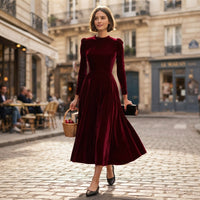 Robe midi en velours bleu marine Elissa