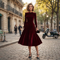 Robe midi en velours bleu marine Elissa