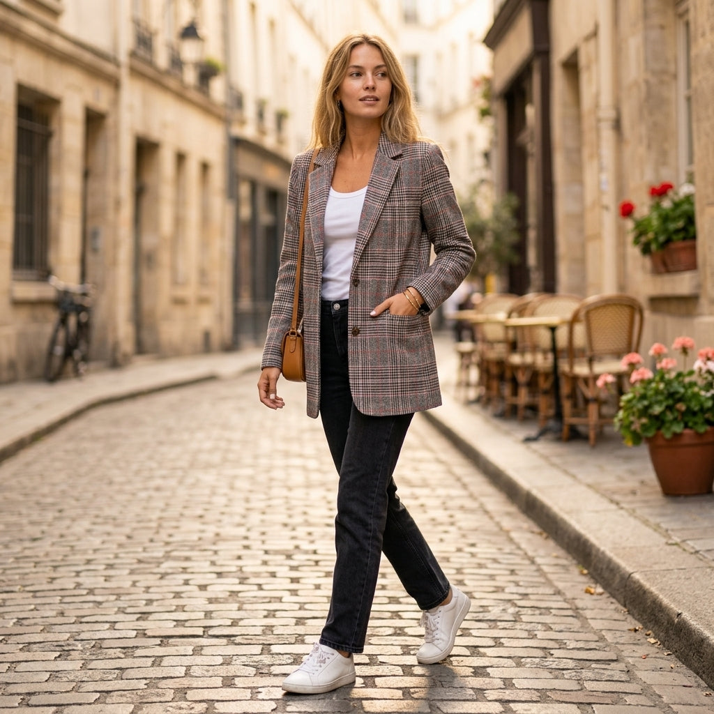 Manteau à carreaux élégant Fleur