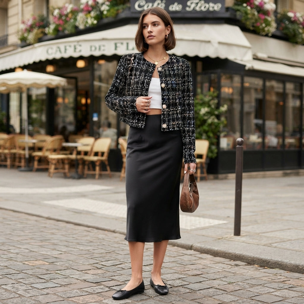Veste en tweed à petit motif à carreaux
