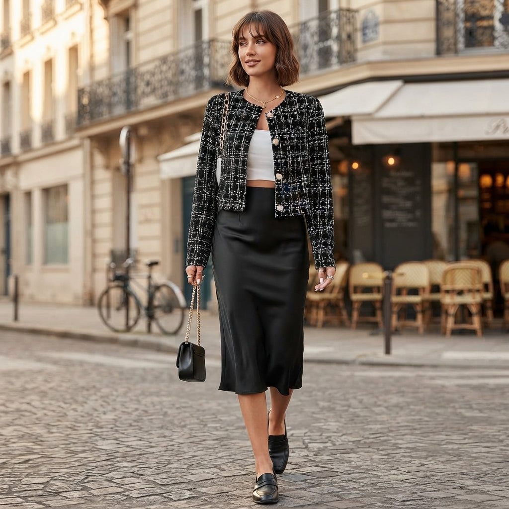 Veste en tweed à petit motif à carreaux