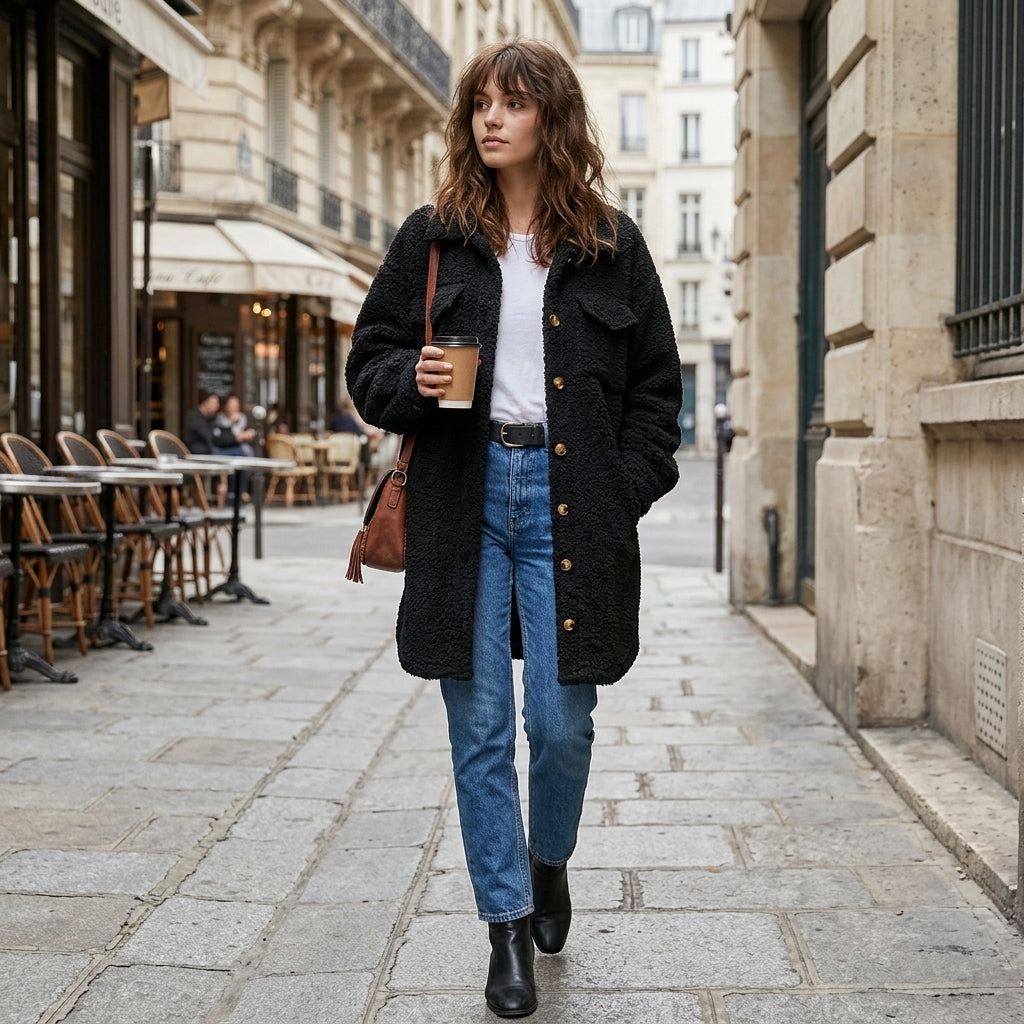 Manteau long oversize en sherpa