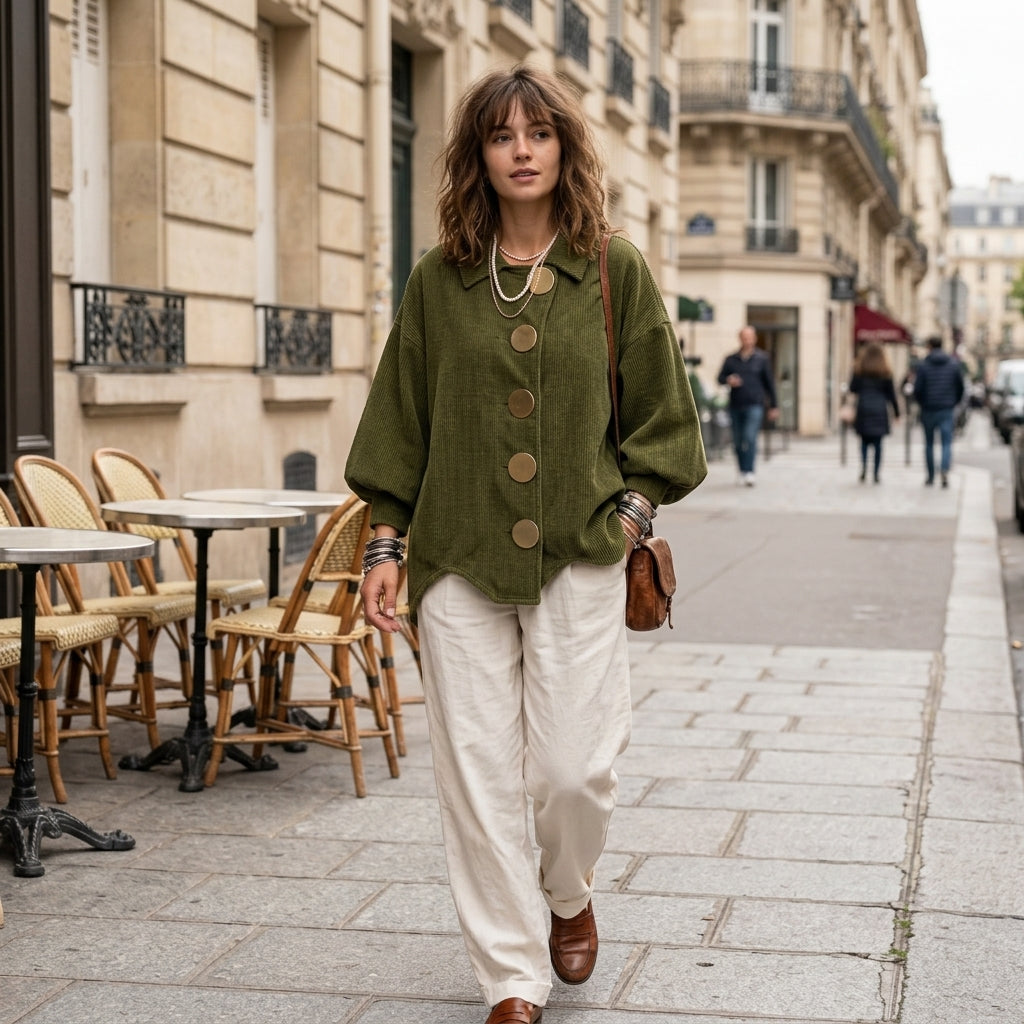 Veste rétro oversize en velours côtelé