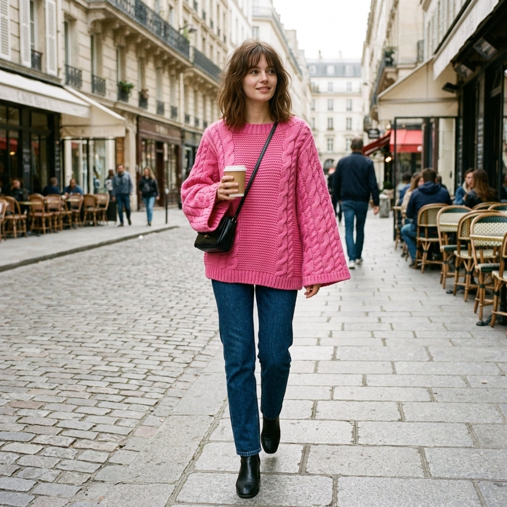 Maxi-pull en maille torsadée oversize