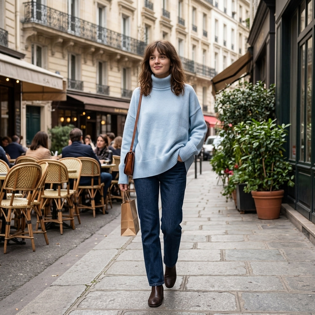 Pull à col roulé en cachemire et laine