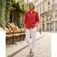 Chemise à revers en coton et lin