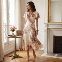 Robe portefeuille mi-longue à fleurs Thomasine
