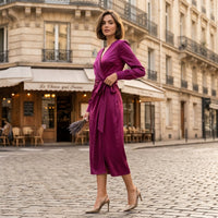Robe portefeuille en satin Clara Plum