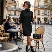 Pull à col roulé et motif géométrique, coupe ajustée
