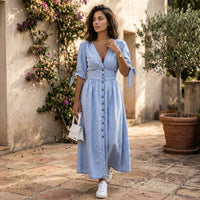 Robe longue en jean boutonnée Romane
