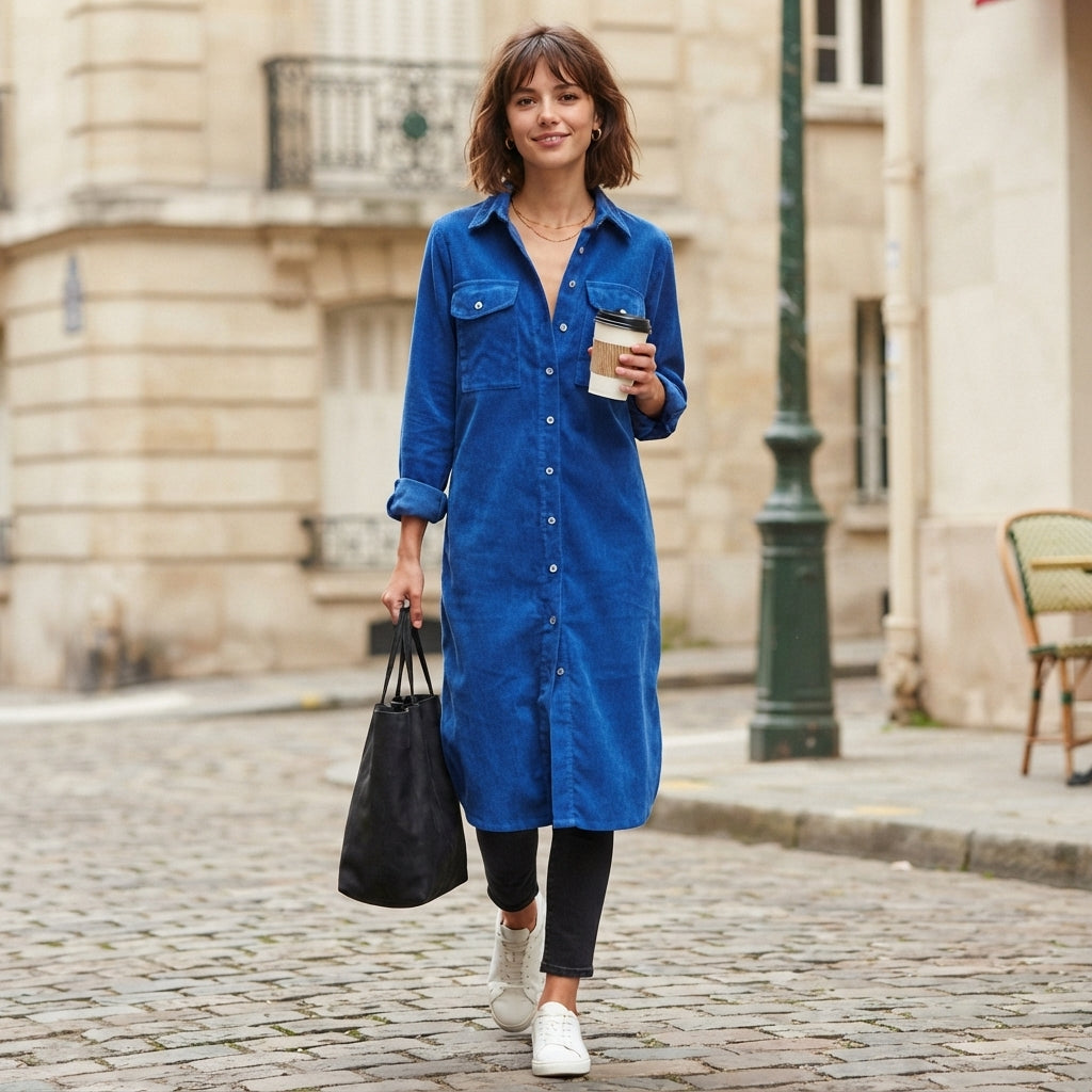 Robe midi en velours côtelé Estela