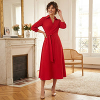 Robe midi cache-cœur à manches longues