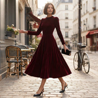 Robe midi en velours bleu marine Elissa