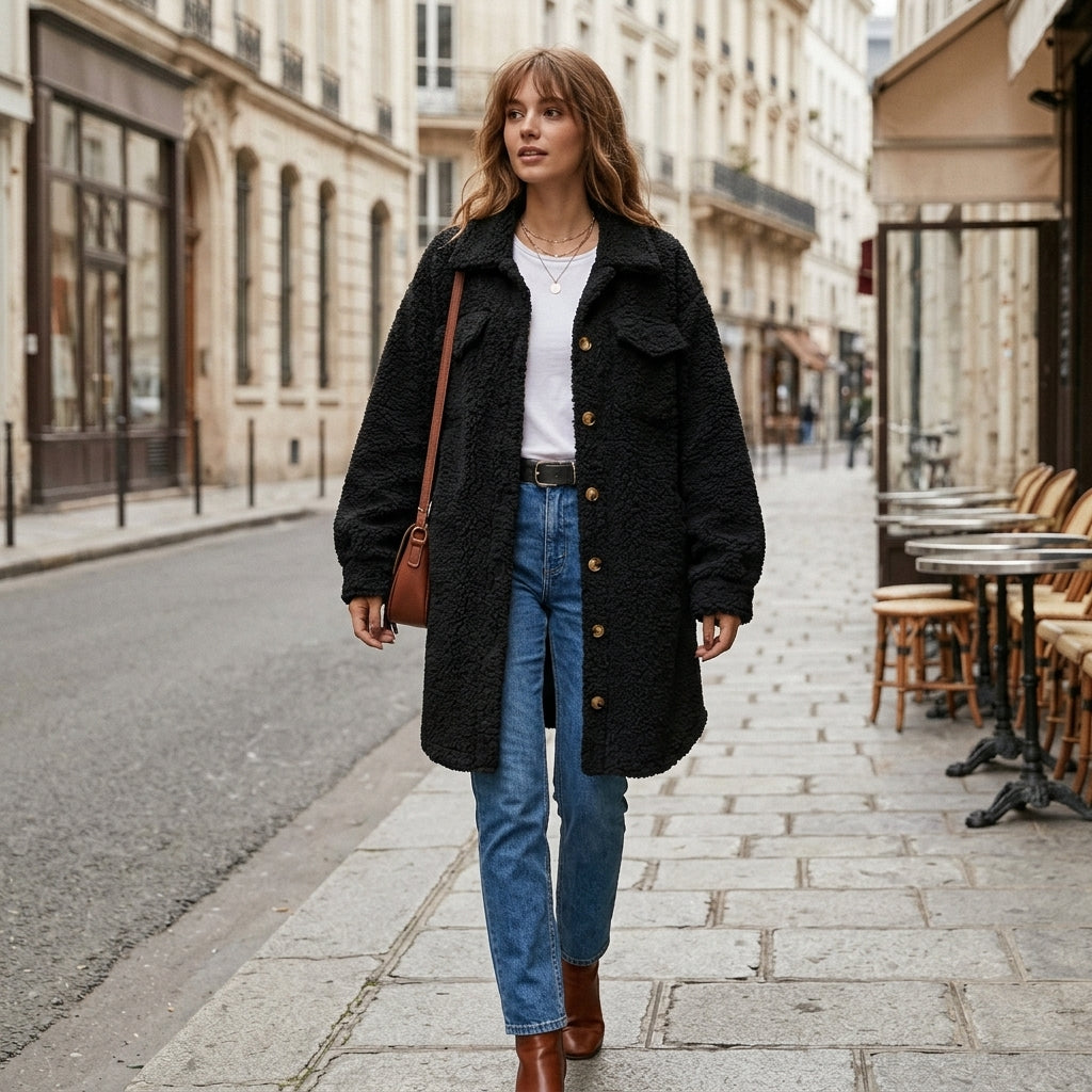 Manteau long oversize en sherpa