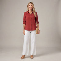 Chemise à revers en coton et lin