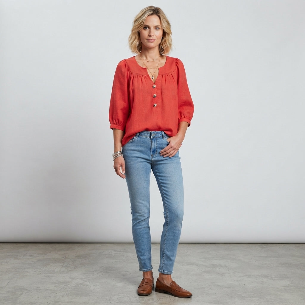 Blouse boutonnée à manches 3/4