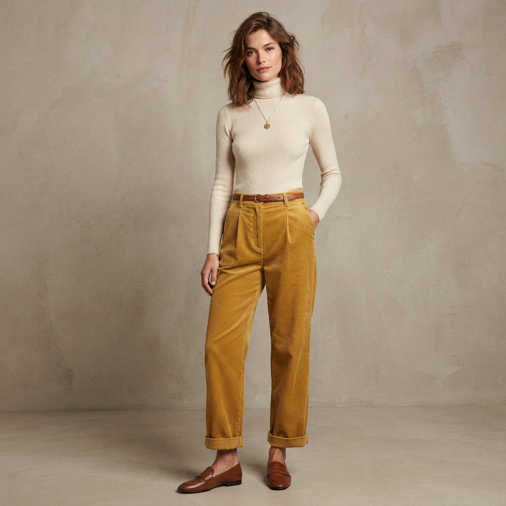 Pantalon en velours côtelé à jambes larges Lisette