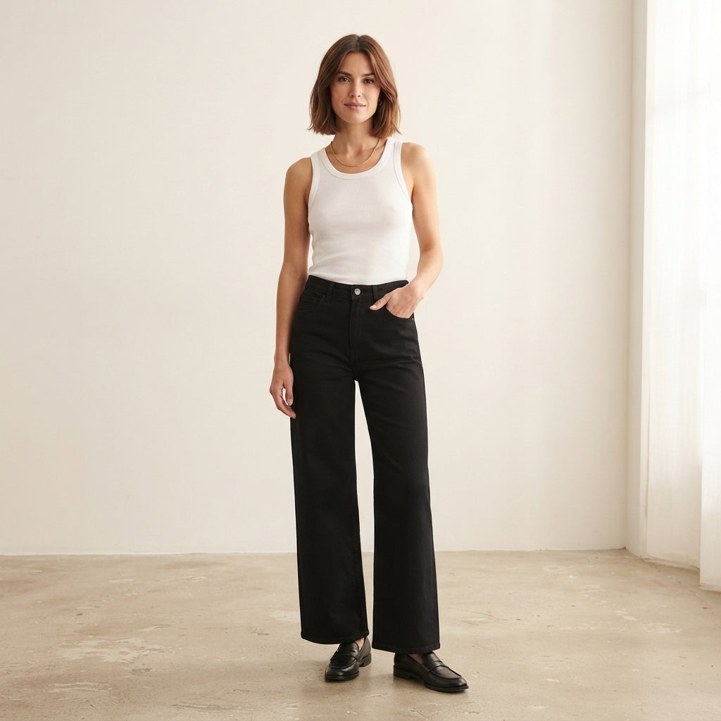Pantalon large taille haute