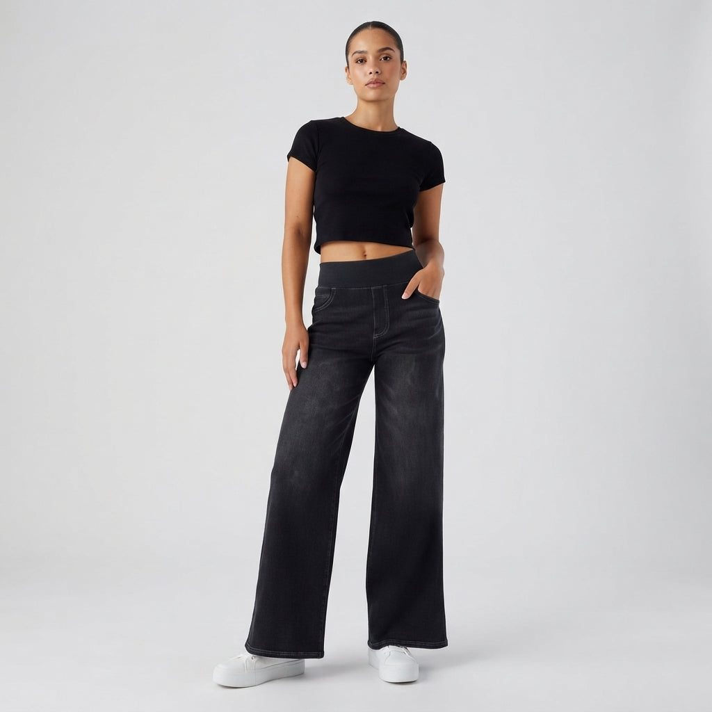 Jean en denim haut de gamme à jambes larges