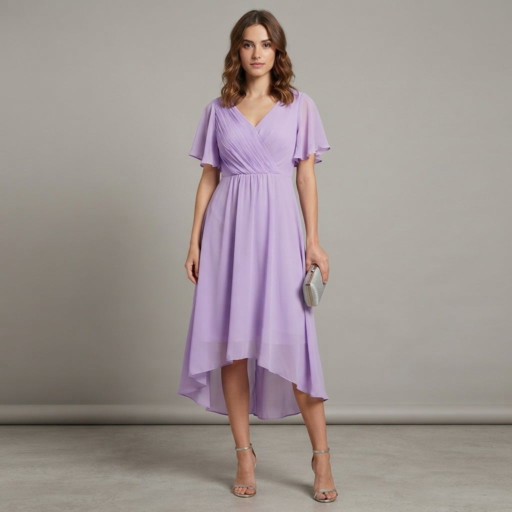 Robe d'invitée de mariage élégante en mousseline